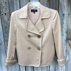 Talbots Grace Fit Double Breasted Blazer Jacket Cotton Silk Khaki Tan Beige 4
